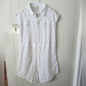 NWT Anthropologie Elegant White Short Sleeve Button Down Shirt Size L